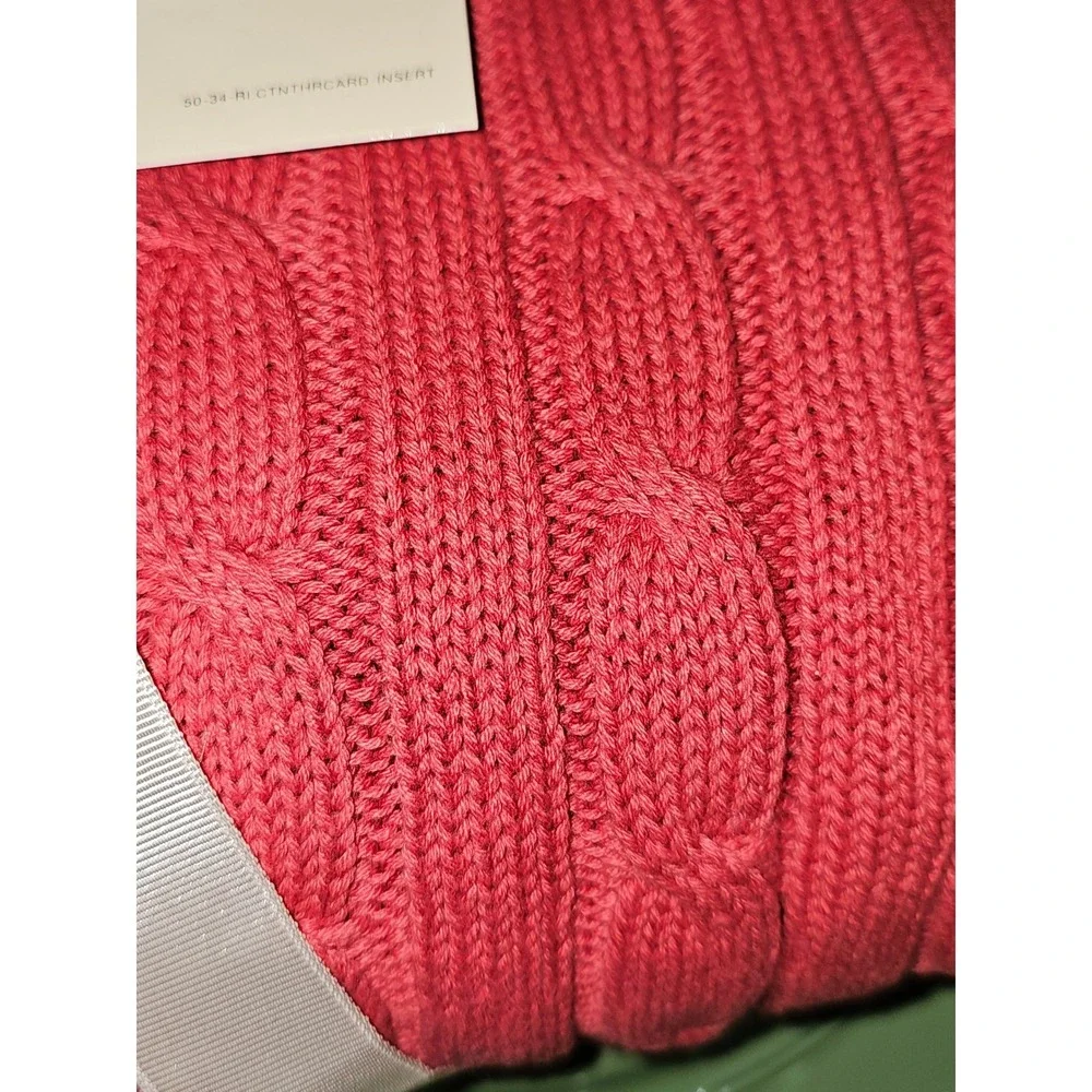 NWT Lauren Ralph Lauren Red Jamie Cable Knit Throw Blanket 50x70
